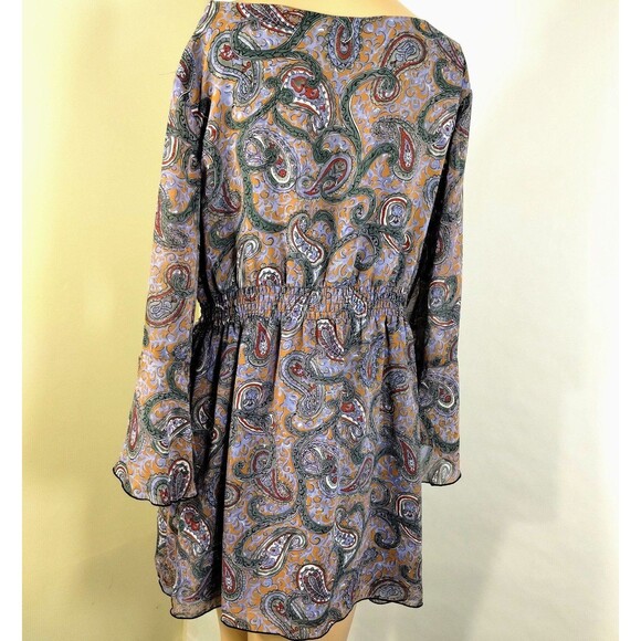 Chiffon Top Size XL Blue Green Paisley Lined Ruffled Sleeve Boho Milkmaid Flowy - Picture 6 of 12